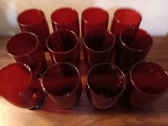 Vtg-12 Anchor Hocking Ruby Red Footed Juice Glasses 4.5″ Tall 2.75″ Wide MCM