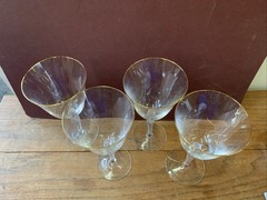 Set Of Four Sasaki Renaissance Gold Trim Crystal Wine Goblets