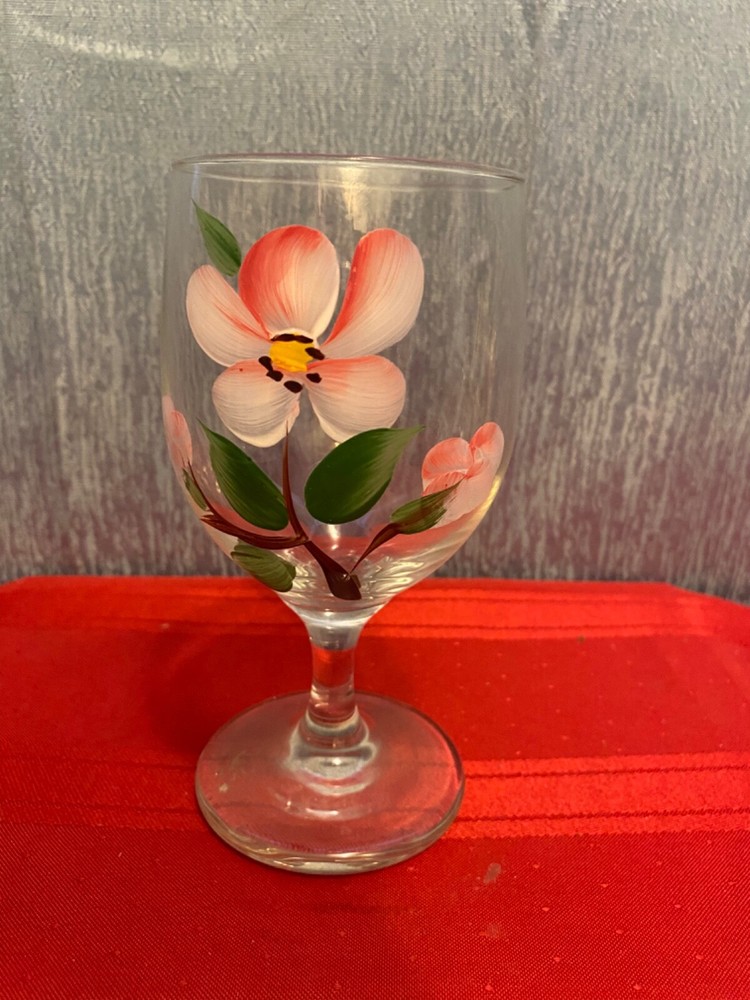 Vintage Handpainted Pink Dogwood Footed Goblet