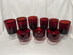 9 Vtg Ruby Red Footed Luminarc Arcoroc 3 of Each 5in/4in/3in glasses
