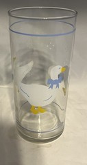 Vintage 80s Geese Blue Ribbon Bow Glass Vase White Goose COTTAGE CORE