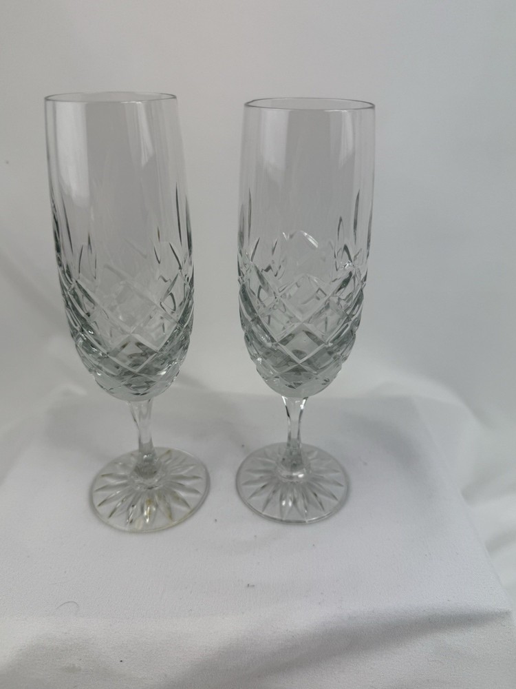 European Cut Crystal Champagne Flutes Diamond Vertical Starburst Base Bohemian 2