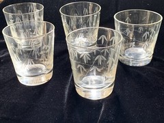 Set Of Five 3.5” Noritake Sasaki Bamboo And Leaf ￼Etched Entertainment ￼Glasses