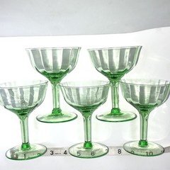 Vintage Uranium Vaseline Glass Stemware Set of 5 Glowing Green Optic Design
