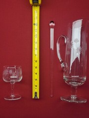 Vintage Etched Flower Pitcher w/Stirrer and 6 Glasses