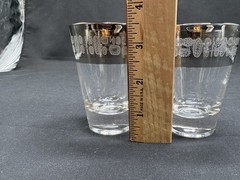 MCM Atomic Silver Band Double Shot Glasses Barware Set of 2 Vintage Barware