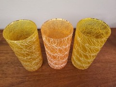 3pc Vintage Spaghetti String Glasses Tumblers Mid Century Modern Drinkware