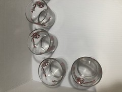 Vintage 7 Anchor Hocking Poinsettia and Ribbon Rocks Glasses Christmas Barware