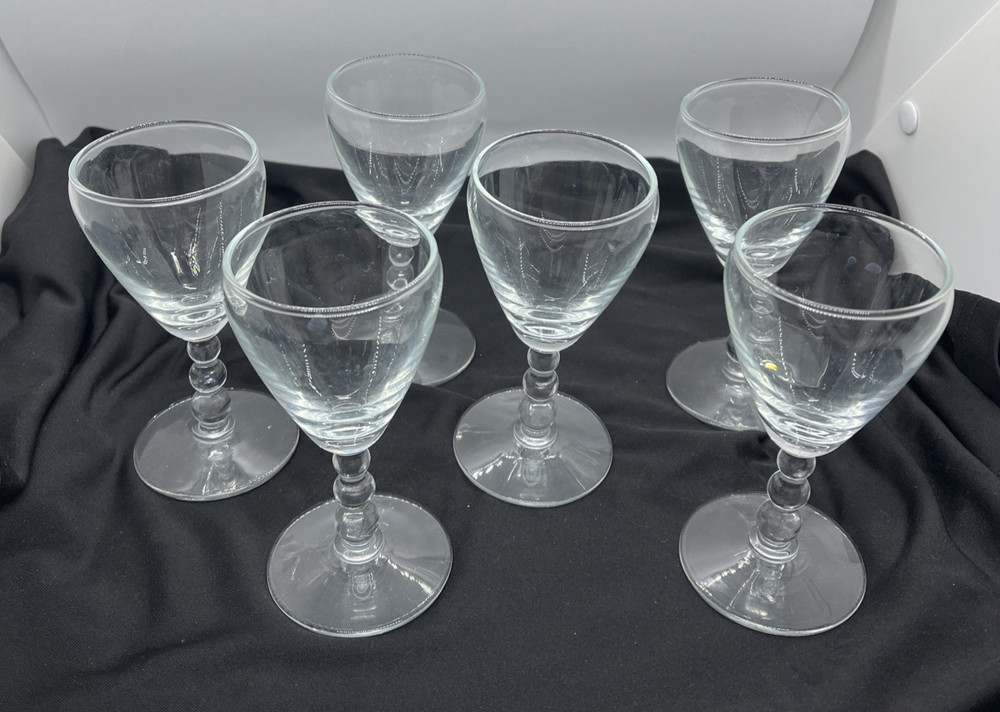 Vintage Libbey Knob Hill Clear Cordial Wine Sherry Claret Glass Beaded Stem Set