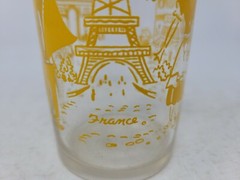 Vintage Painted Juice Glass France Paris Yellow Eifel Tower Café RARE