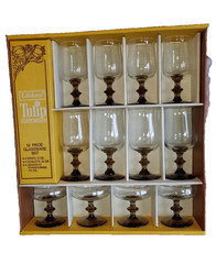 MCM Libbey Tulip Glasses Stemware Wine Champaign Dessert Goblet 12 PC Set NEW