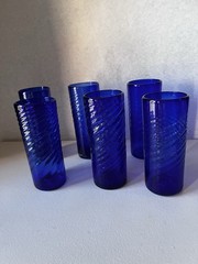 Beautiful Handblown Cobalt Blue Swirl Tumblers 6 Pcs Set