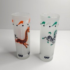 VTG Libbey Carousel Animal Zebra Giraffe Frosted MCM Highball Glass Tom Collins