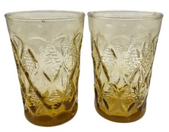 Vtg Fire King Anchor Amber Gold Gemstone Kimberly Diamond 4″ Juice Glasses