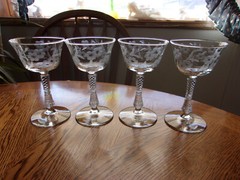 Champagne 6 Oz Rock Sharpe Debut Etched Floral Cut Blown Fancy Stem – Set of 4
