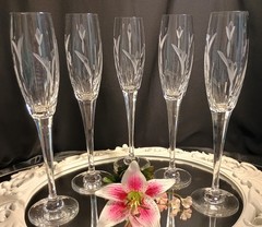 5 Mikasa CALLA LILY 10 3/4″ Fine Crystal Champagne Flutes Glasses SET