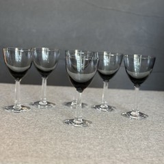 Vintage Gorham Blue Smoke Wine Glasses Set of 6 Smoky Gray Crystal Stemware