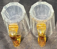 Vintage Duncan Miller Colonial Beer Mugs Clear Panels Amber Applied Handle Set 2