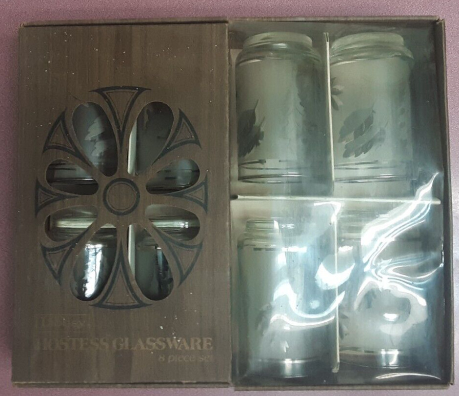 VINTAGE Libbey Silver Foliage 8 – 12 oz. Beverage Glasses w/ Original Box