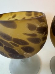 Vintage Art Glass Goblets 5.5″ Frosted Stem Pair Collectible Decor Wine Glasses