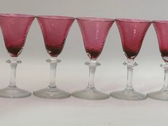5 Garda Rose Swirl Cranberry Optic Cordial Glasses by Schmidt F Germany Glass
