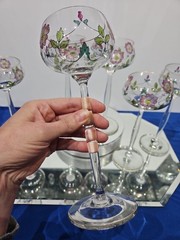 (6) Wine Hocks Goblet Glasses 8″ Crystal Antique Art Nouveau Theresienthal c1900
