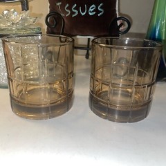 Set of 2 Vintage Anchor Hocking Tartan Tan Brown Drinking Glasses 10 oz
