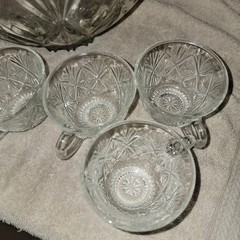 HAZEL ATLAS LEXINGTON ~ Punch Bowl and 8 cups~ Sawtooth ~ Vintage ~ 1960’s ~ USA