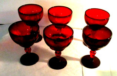 6 New Martinsville Moondrops Red 4 » 4 oz Footed Cocktail Goblets Perfect