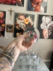Set of 6 Iridescent Wine Glasses 9” Tall Clear Stem Rainbow Luster Goblets