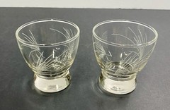 Set Of 2 Etched Star Burst Shot Glass Aperitif Clear Cocktail Barware 4 oz 3.0”