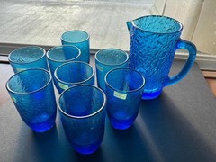 Laura Italy Cobalt Blue drinking glasses with matching pitcher