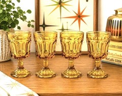 VTG Anchor Hocking Fairfield Amber Gold Wine Goblets MCM Stem Glasses Set of 4