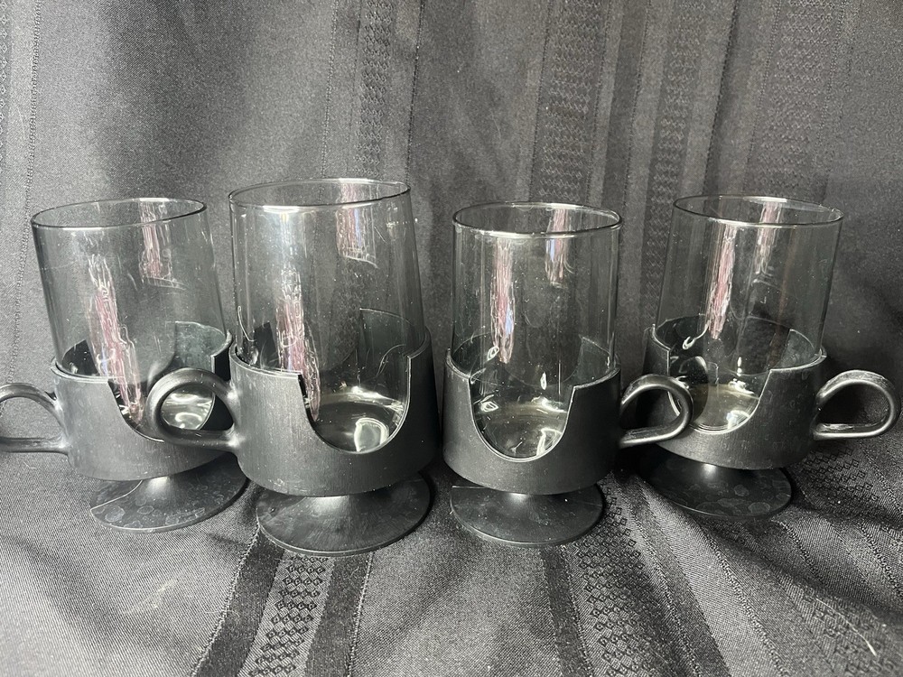 Vintage Set of 4 Corning Glas-Snap Plastic Glass Cups Hot Cold Coffee – 2 Sizes