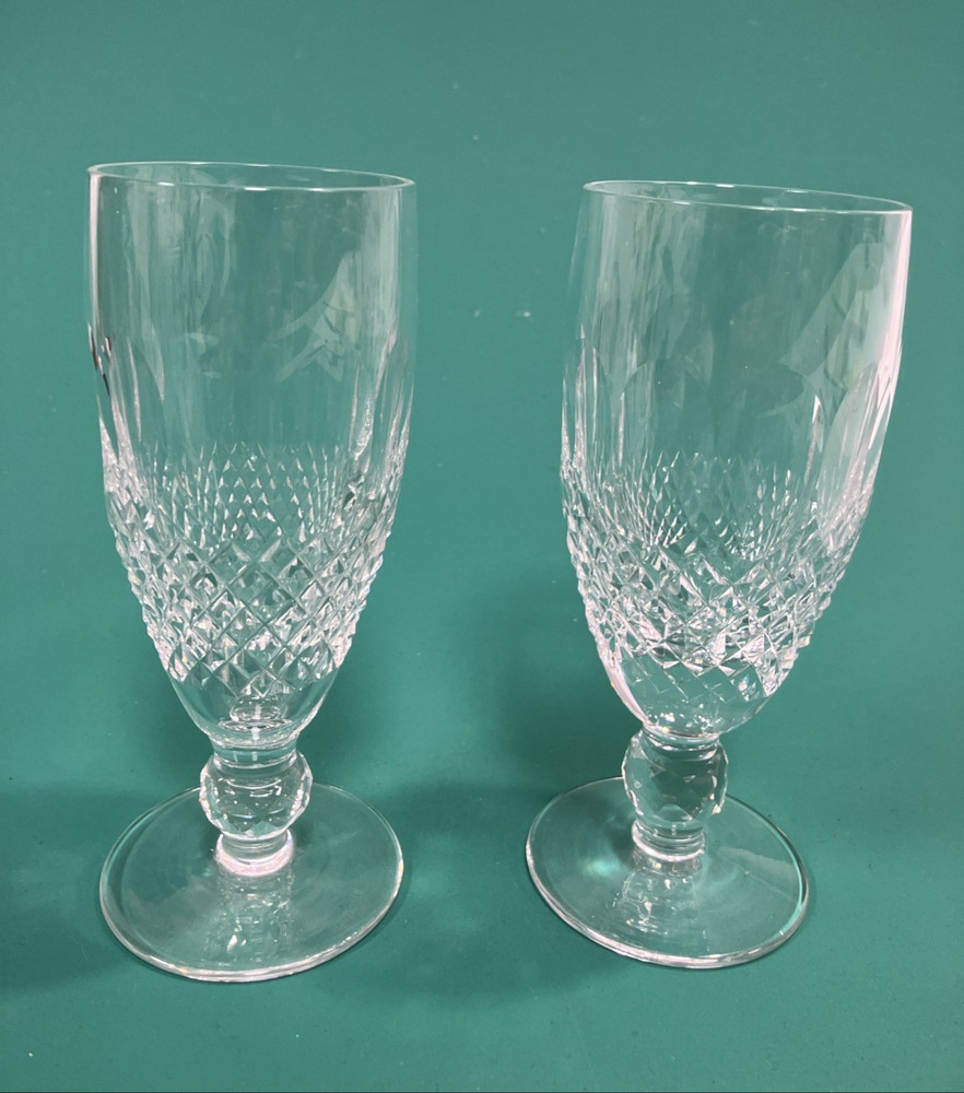 2 Waterford Crystal Cut Glass Short Stem Fluted Champagne 6” Colleen Pattern