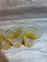 Vintage MCM Yellow Striped Drinking Glasses Lot of 4 Highball Retro Summer Cool