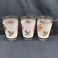 6 Vintage Libby Frosted Silver Leaf Tumblers Glasses 12 oz with Ice Bucket