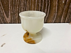 Vintage Onyx Marble Wine Glass Goblet Chalice Hand Carved Stone White Brown