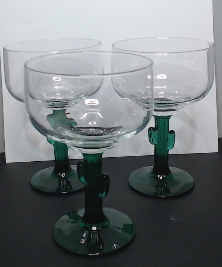 3 Vintage Retro Libbey Glass Company Juniper 16oz Cactus Margarita Glass 6 1/4″