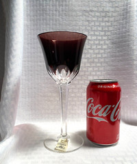 AJKA/DESIGN GUILD WINE GLASS CASED PURPLE CUT TO CLEAR CRYSTAL HUNGARY BOHEMIAN