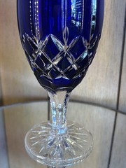 Ajka Arabella Cobalt Blue Cut To Clear Crystal Iced Tea Glasses Goblets 8”