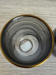 Godinger Alabaster Glass Double Old Fashioned Black/Gold Smoke Swirly Tumblers 2