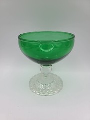 6 Vtg Anchor Hocking Bubble Foot Boopie Green Champagne/Tall Sherbet Glasses