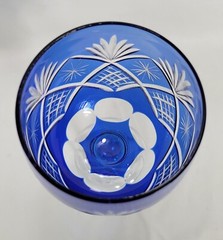 Cobalt Blue Cut To Clear 5.5″ Tall Glass Goblet Diamond And Fan Star Cut