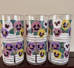 Set Of 6 Vtg Culver Pansy 4 Inch Tall Acrylic Tumblers