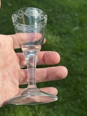 Antique 18th Century Engraved Blown Flint Glass Wine Or Ale Glass 1780