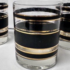 VTG LOT OF 3 George Briard MCM Culver Black Gold Tone Double Old Fashioned Glass