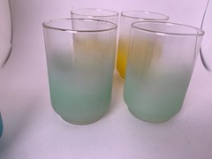 6 Vtg MCM Libbey Glass Blendo Frosted Yellow Green Teal Tumblers Glasses 4″ 8 oz