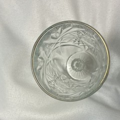 Unmarked Clear Pressed Glass Starburst Goblets, Gold Rim, Set of 2