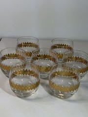 Vintage set Of 7 Pasinski roly poly Glasses MCM 22K gold encrusted filigree
